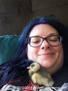 Little Duck still likes to curl up in my neck and groom my hair. She's just much larger now!